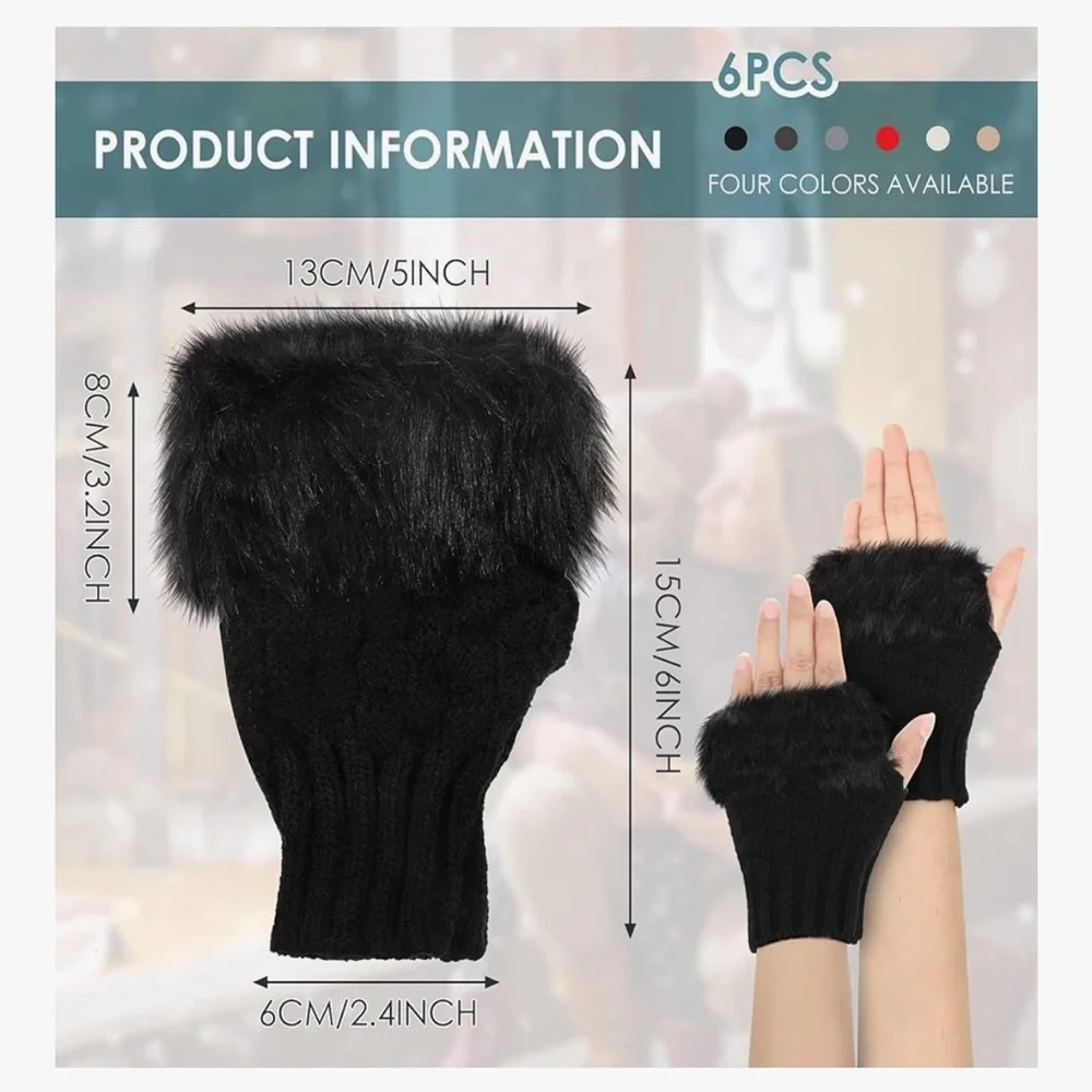 🆕 4 Pairs Knit Fingerless Winter Gloves Black Red White Grey Texting Gloves